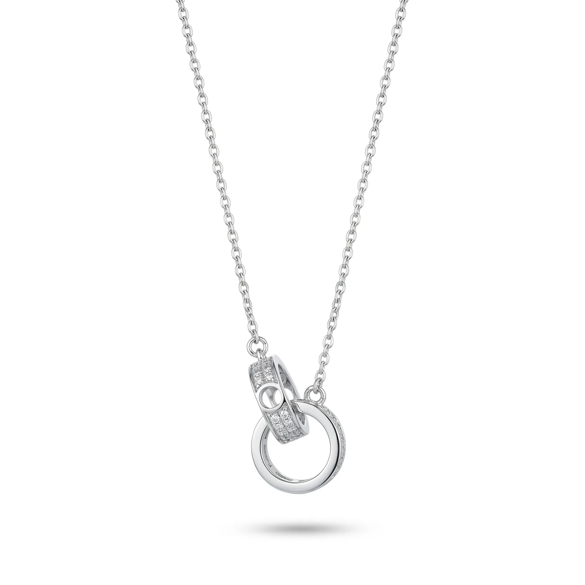 Κολιέ Stainless Steel "Interlocking Rings" με Δύο Κρίκους και Ζιργκόν